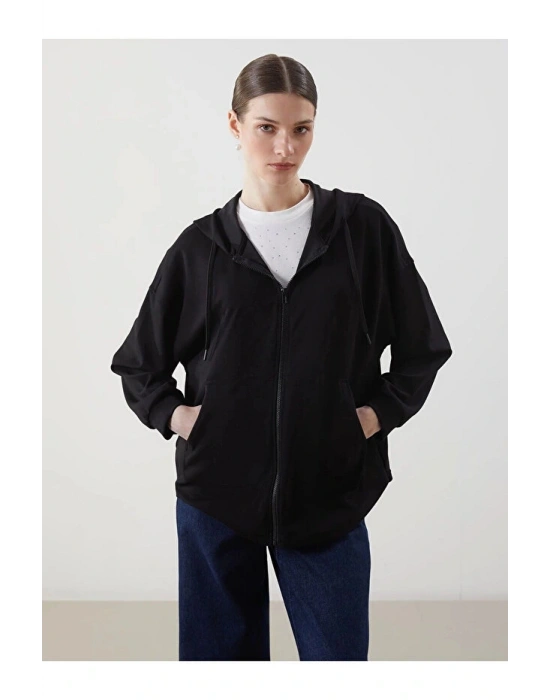 Kapüşonlu Oversize Kadın Fermuarlı Sweatshirt