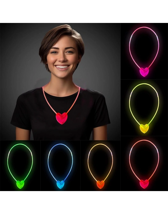 Karanlıkta Yanan Glow Stick Kalp Şekilli Kolye 6 Renk 6 Adet