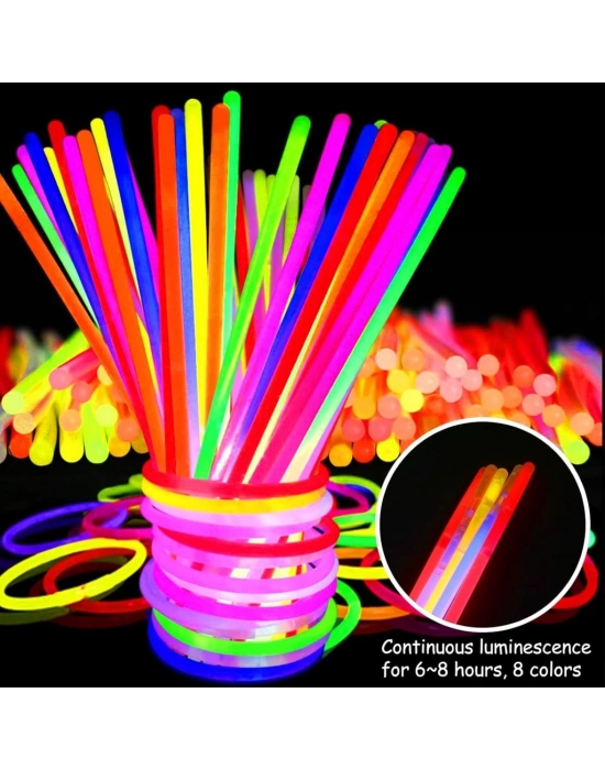 Karanlıkta Yanan Parlayan Fosforlu Glow Stick Çubuk Bileklik 50 Adet