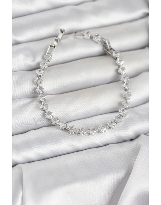 Kare Zirkon Taşlı Gümüş Renk Pirinç Su Yolu Kadın Bileklik