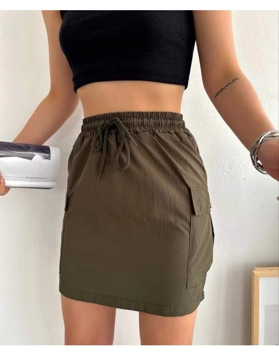 Kargo cep ince paraşüt etek haki s241019