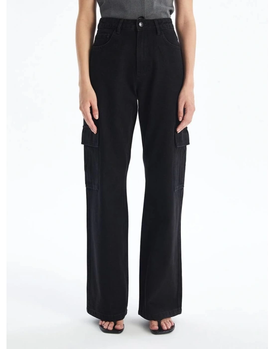Kargo cep jeans pantolon siyah