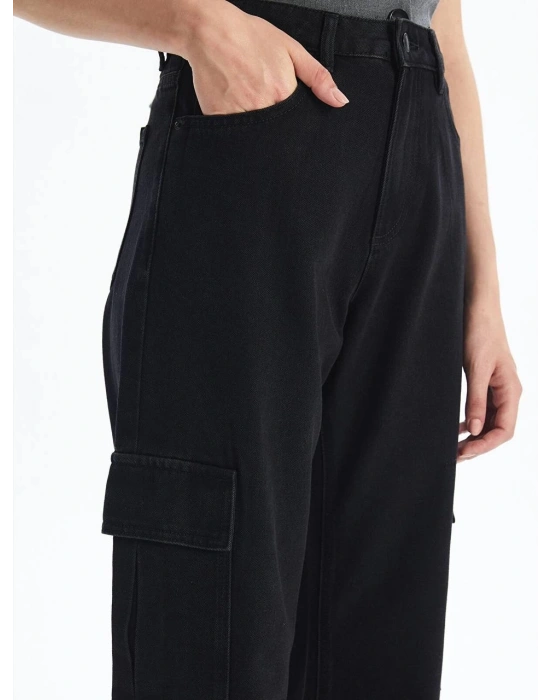 Kargo cep jeans pantolon siyah