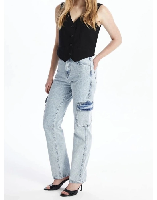 Kargo cep kar yıkama jeans pantolon