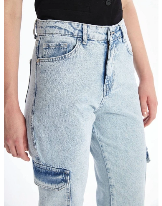 Kargo cep kar yıkama jeans pantolon
