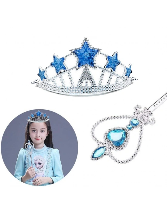 Karlar Ülkesi Elsa Yıldız Mavi Taç ve Elsa Asa Seti 2 Parça