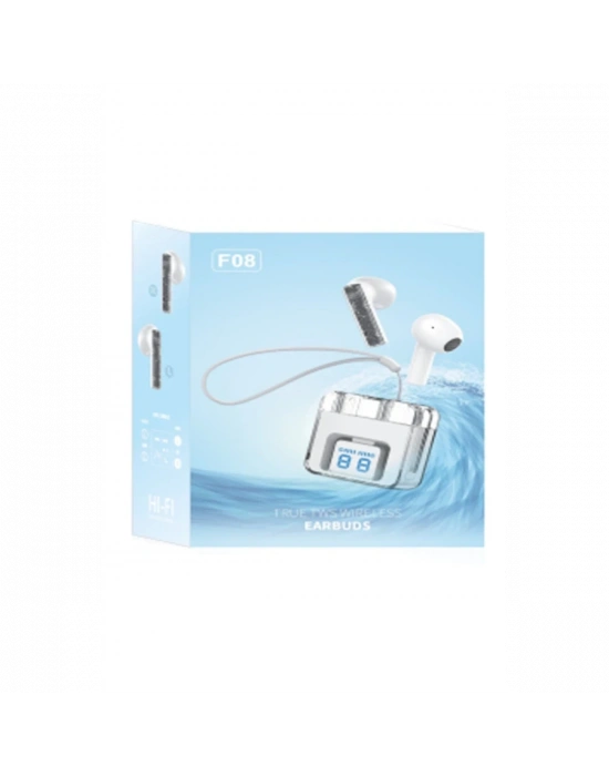 Karler Bass F08 Dijital Şarj Göstergeli TWS Bluetooth Kulaklık - Mavi