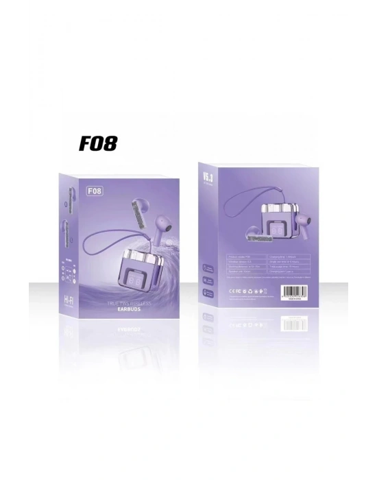 Karler Bass F08 Dijital Şarj Göstergeli TWS Bluetooth Kulaklık - Mor