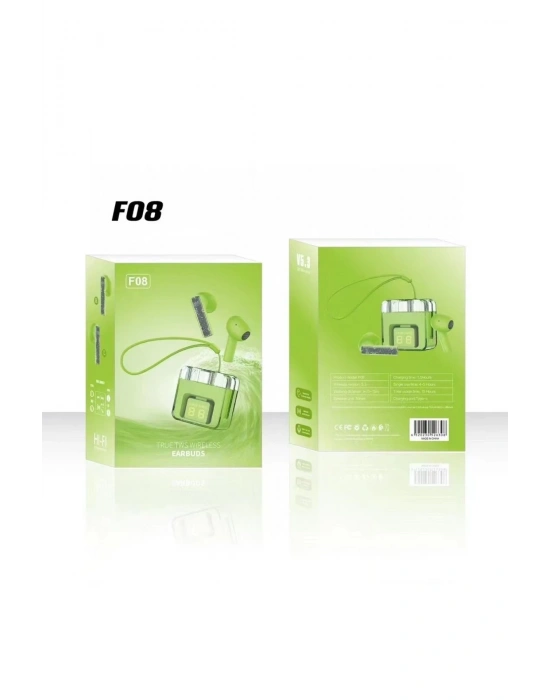 Karler Bass F08 Dijital Şarj Göstergeli TWS Bluetooth Kulaklık - Yeşil