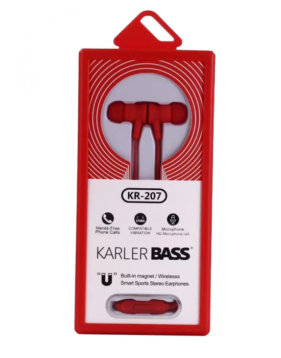 Karler Bass KR-207 Mıknatıslı Kablolu Kulaklık - Kırmızı