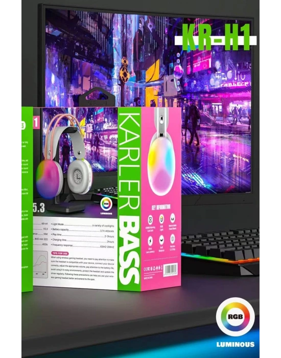 Karler Bass KRH1 RGB Kafaüstü Kablosuz Kulaklık - Siyah