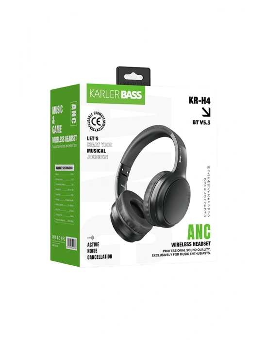 Karler Bass KRH4 Aktif Gürültü Engelleyici Özellikli Kafaüstü Kablosuz Bluetooth Kulaklık - Siyah