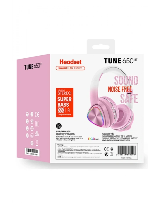 Karler Bass Tune 650 BT RGB Kablosuz Kafaüstü Kulaklık - Pembe