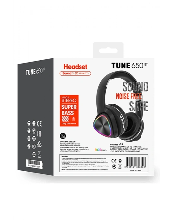 Karler Bass Tune 650 BT RGB Kablosuz Kafaüstü Kulaklık - Siyah