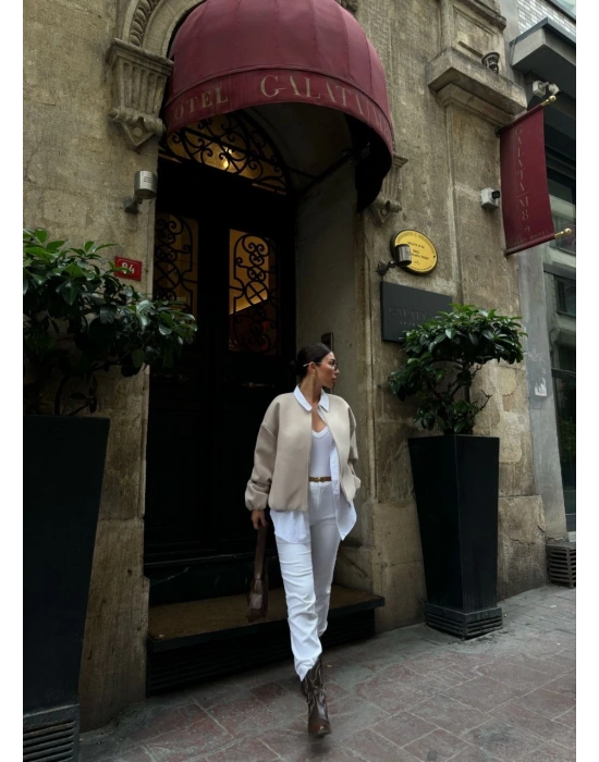 Kaşe Kaşmir Fermuarlı CEKET - Bej