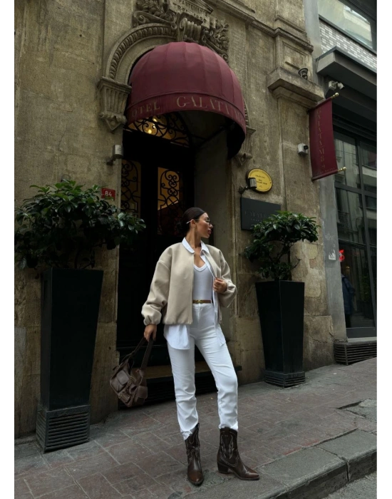 Kaşe Kaşmir Fermuarlı CEKET - Bej