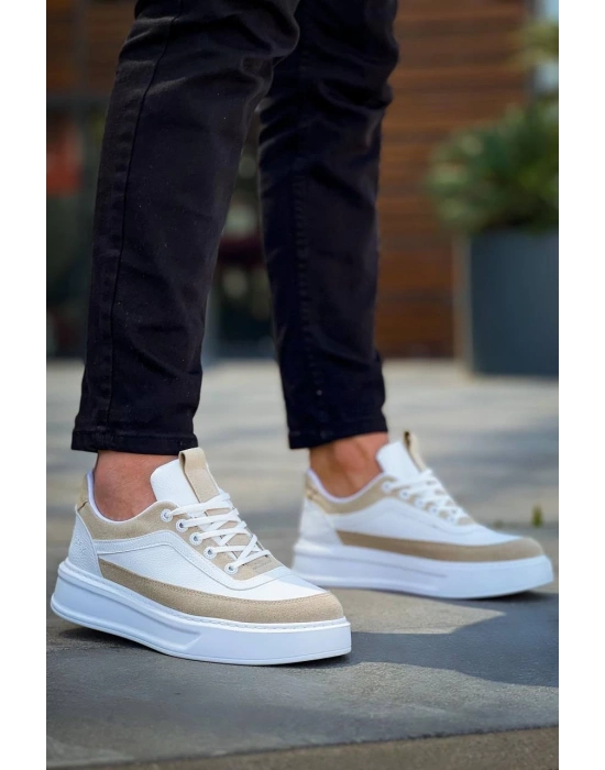 KB-006 Kuback Beyaz Cilt Bej Süet  Yüksek Taban Bağcıklı Günlük Erkek Ayakkabı