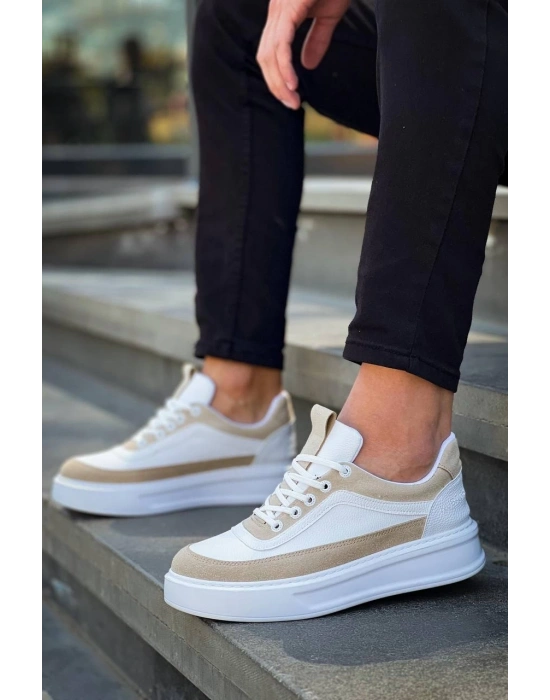 KB-006 Kuback Beyaz Cilt Bej Süet  Yüksek Taban Bağcıklı Günlük Erkek Ayakkabı