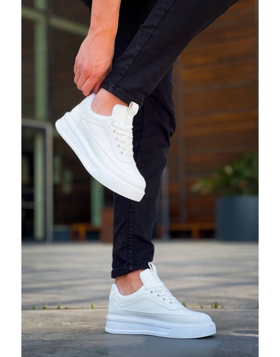 KB-006 Kuback Beyaz Cilt  Yüksek Taban Bağcıklı Günlük Erkek Ayakkabı