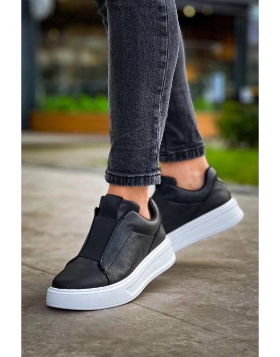 KB-007  Kuback Siyah Beyaz Yüksek Taban Tek Bant Bağcıksız Günlük Erkek Ayakkabı