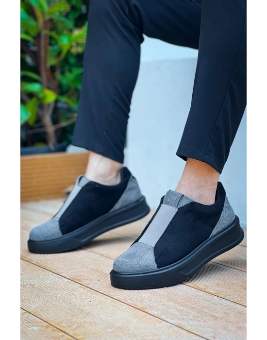 KB-007  Kuback Siyah Gri Siyah Yüksek Taban Tek Bant Bağcıksız Günlük Erkek