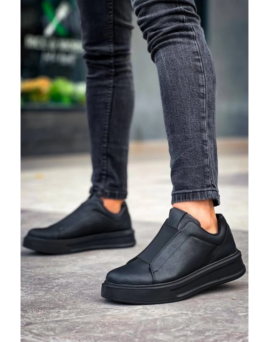 KB-007  Kuback Siyah Siyah Yüksek Taban Tek Bant Bağcıksız Günlük Erkek Ayakkabı
