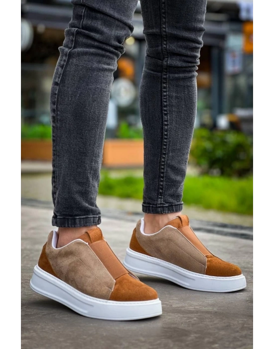 KB-007  Kuback  Vizon Taba Yüksek Taban Tek Bant Bağcıksız Günlük Erkek Ayakkabı