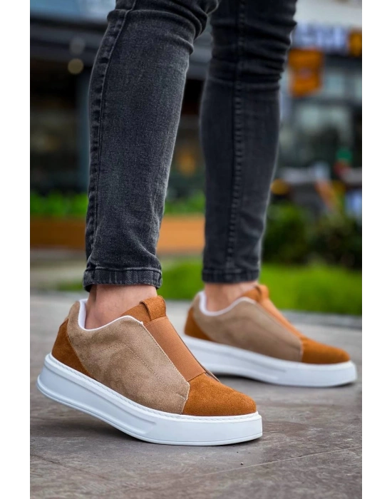 KB-007  Kuback  Vizon Taba Yüksek Taban Tek Bant Bağcıksız Günlük Erkek Ayakkabı