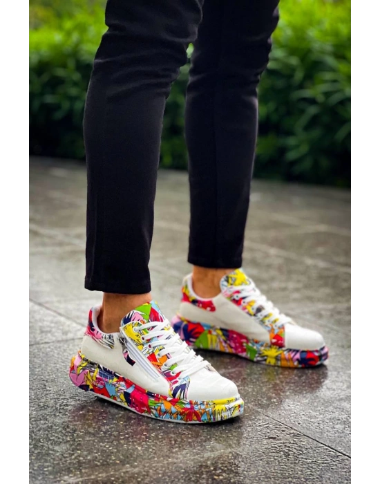 KB-02  Kuback Bağcıklı Crocodile Beyaz Kırmızı Günlük Erkek Ayakkabı