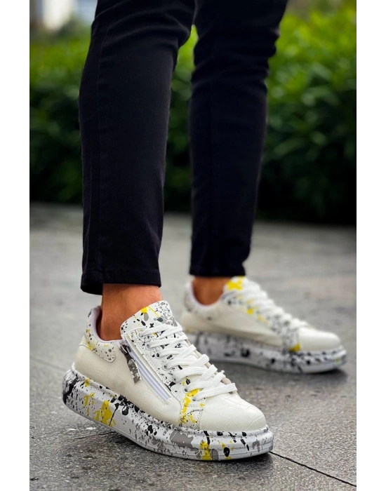 KB-02  Kuback  Bağcıklı Crocodile Beyaz Sarı Günlük Erkek Ayakkabı