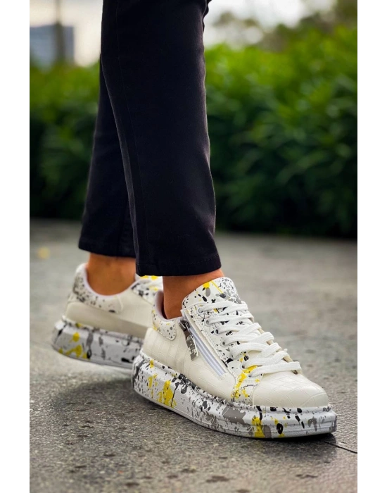 KB-02  Kuback  Bağcıklı Crocodile Beyaz Sarı Günlük Erkek Ayakkabı