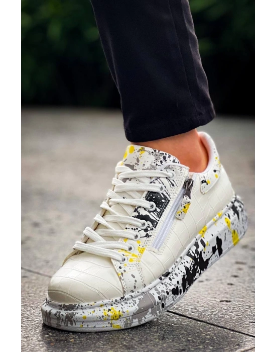 KB-02  Kuback  Bağcıklı Crocodile Beyaz Sarı Günlük Erkek Ayakkabı