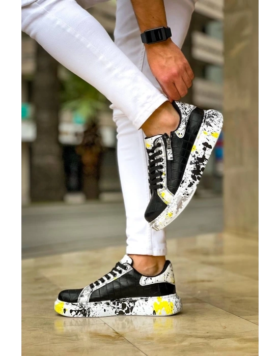 KB-02  Kuback Bağcıklı Crocodile Siyah Sarı Günlük Erkek Ayakkabı