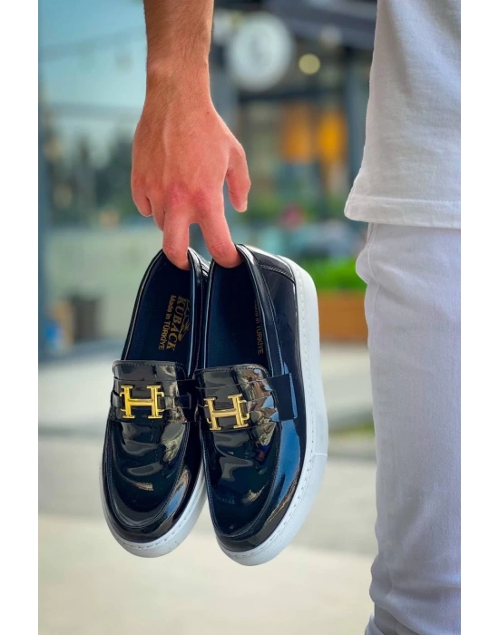 KB-027  Kuback Bağcıksız Siyah Rugan H Günlük Erkek Ayakkabı