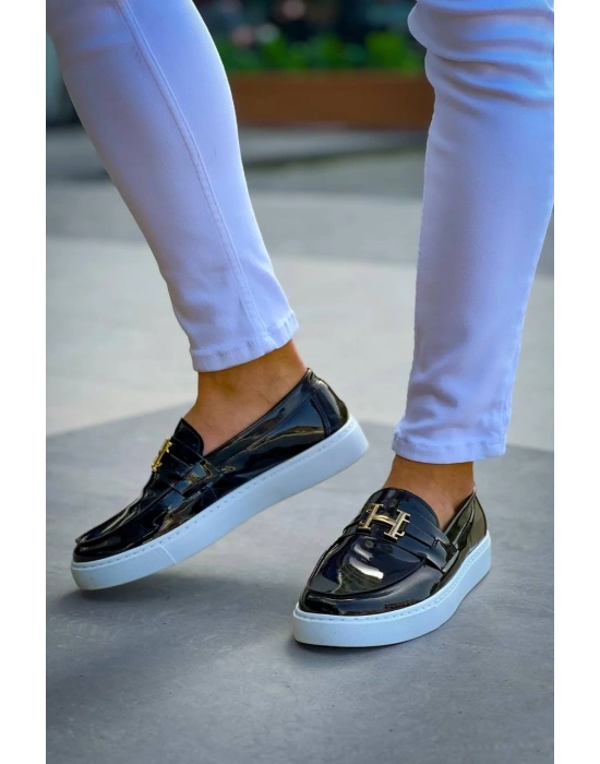 KB-027  Kuback Bağcıksız Siyah Rugan H Günlük Erkek Ayakkabı