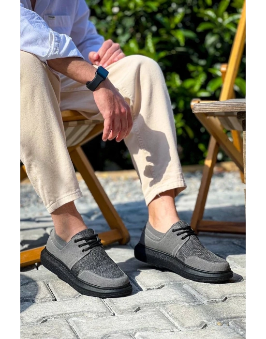 KB-042  Kuback Bağcıklı Gri Siyah Taban Günlük Erkek Ayakkabı