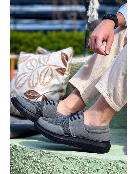 KB-042  Kuback Bağcıklı Gri Siyah Taban Günlük Erkek Ayakkabı