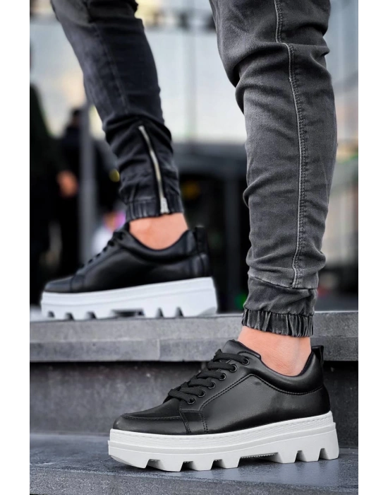 KB-056 Kuback Siyah Cilt Beyaz Yüksek Taban Günlük Spor Ayakkabı