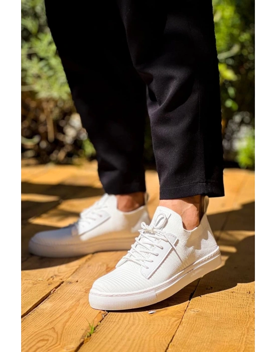 KB-110  Kuback Beyaz Triko Yüksek Taban Bağcıklı Günlük Erkek Ayakkabı