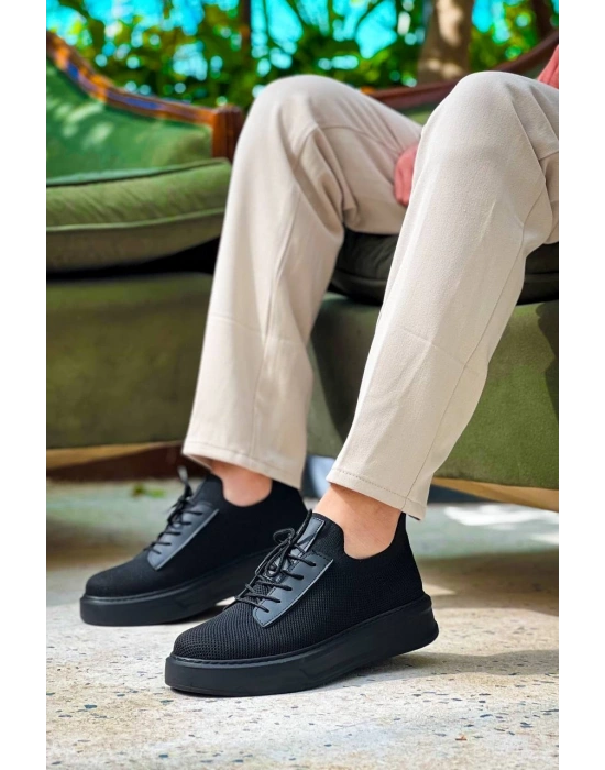 KB-116 Kuback Siyah Siyah Taban Bağcıklı Triko Günlük Erkek Ayakkabı