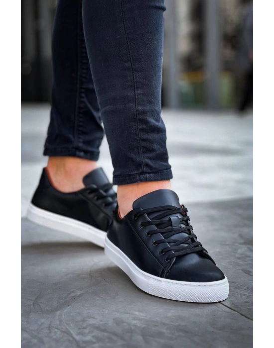 KB-122  Kuback Siyah Cilt Yüksek Taban Bağcıklı Günlük Erkek Ayakkabı