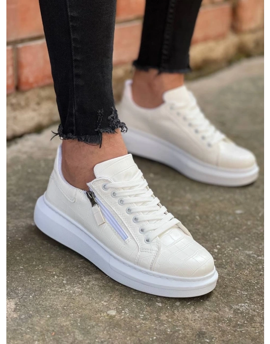 KB-309  Kuback Beyaz Fermuar Ve Bağcıklı  Günlük Erkek  Ayakkabı