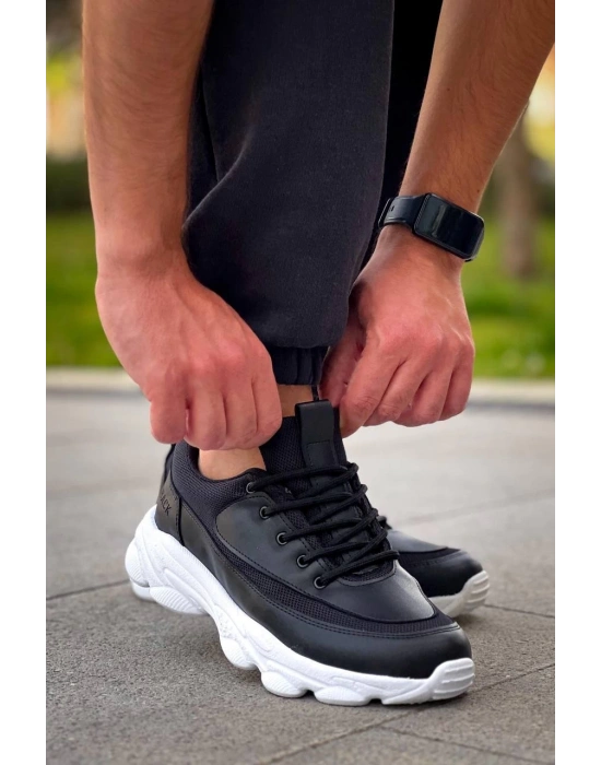 KB-707  Kuback Siyah Cilt Yüksek Taban Bağcıklı Günlük Erkek Ayakkabı