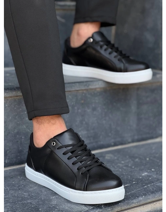 KB-BX1  Kuback Siyah Cilt Yüksek Beyaz Taban Günlük Erkek Ayakkabı