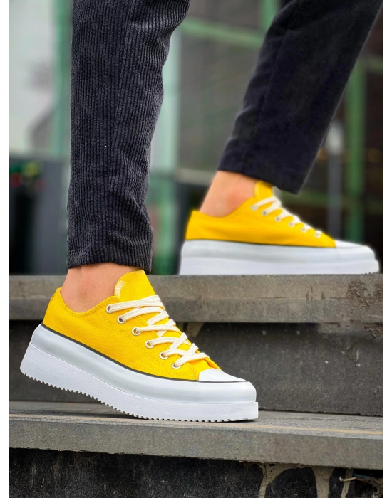 KB-CX-3 Kuback Kısa Sarı Keten Beyaz Yüksek Taban Spor Ayakkabı