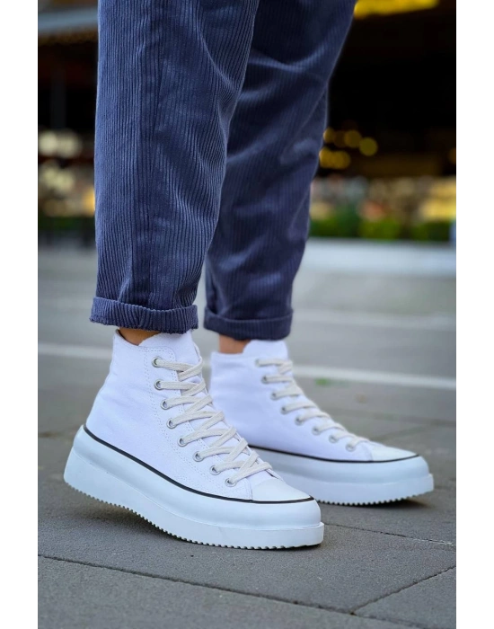 KB-CX-3 Kuback Uzun Beyaz Keten Beyaz Yüksek Taban Spor Ayakkabı