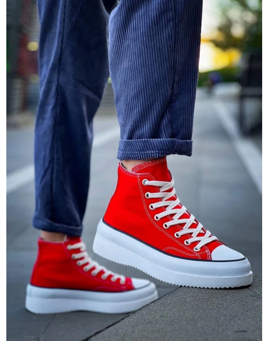 KB-CX-3 Kuback Uzun Kırmızı Keten Beyaz Yüksek Taban Spor Ayakkabı