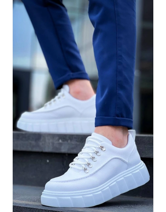 KB-X10 Kuback Beyaz Cilt  Beyaz Yüksek Taban Günlük Spor Ayakkabı