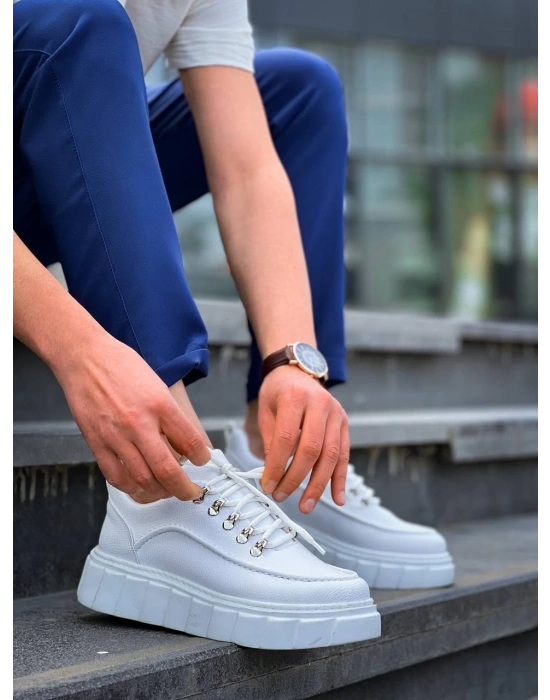 KB-X10 Kuback Beyaz Cilt  Beyaz Yüksek Taban Günlük Spor Ayakkabı