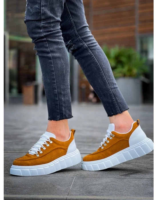 KB-X10 Kuback Taba Süet Beyaz Yüksek Taban Günlük Spor Ayakkabı